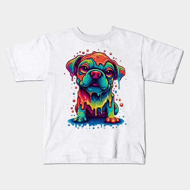 Colorful melting Dog with neon colors #2 Kids T-Shirt by Farbrausch Art